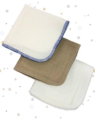 Набір муслінових платочків 25х25 см білий (синій кант) і бежевий nabirflpl022 фото