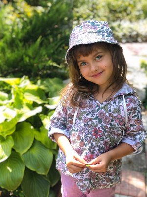 Дитяча муслінова панамка від 42 до 52 розміру Квіти рожеві panamka12_42-44 фото